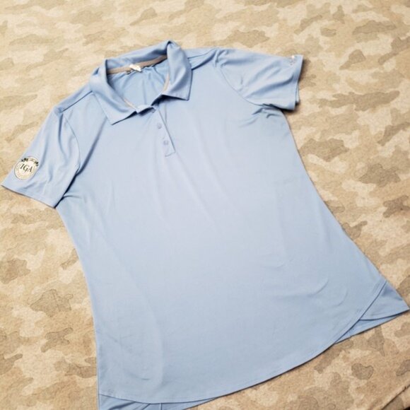 Under Armour Golf Polo Top Womens Large Blue Heatgear Short Sleeve Branded - Picture 2 of 12